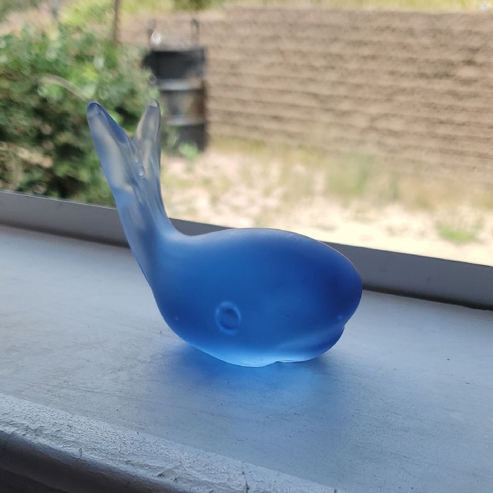 Blue Glass Whale Figurine 3"